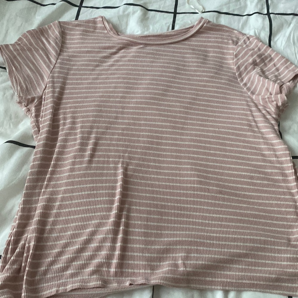 pink and white striped t-shirt
